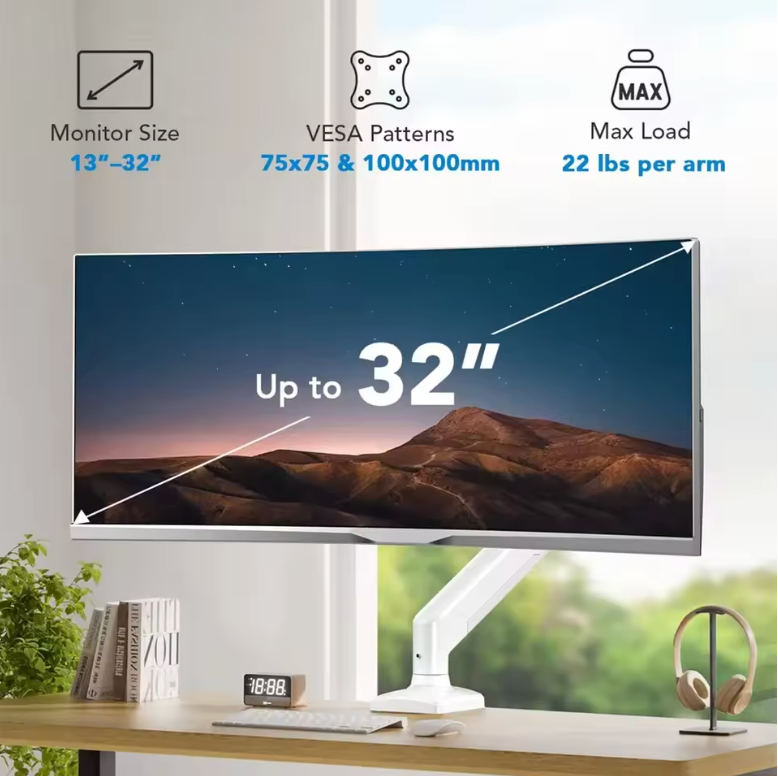 Universal Single Monitor Desk Mount (White)